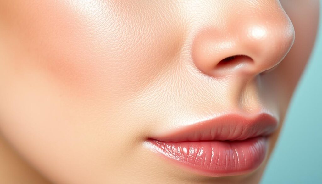 A vibrant, close-up view of healthy, youthful skin with an even, glowing complexion. The skin appears smooth, supple, and radiant, free from blemishes, discoloration, or uneven tones. Soft, diffused lighting creates a luminous, almost airbrushed effect, highlighting the natural beauty and clarity of the skin. The composition emphasizes the central focus on the skin's surface, with a shallow depth of field blurring the background to draw the viewer's attention. The overall mood is one of renewed vitality, clarity, and confidence, reflecting the transformative power of an effective skin brightening treatment.