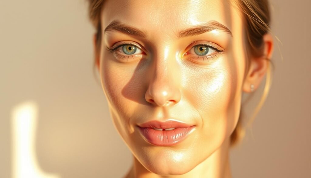 A vibrant, glowing complexion takes center stage against a soft, ethereal backdrop. The skin appears radiant, evenly toned, and luminous, with a subtle, healthy glow that emanates from within. Delicate, wispy highlights dance across the surface, creating a sense of depth and dimension. The lighting is gently diffused, casting a warm, flattering illumination that enhances the natural beauty of the skin. Smooth, youthful texture and a refined, blemish-free appearance suggest the visible benefits of a high-quality skin brightening product. An air of serene, rejuvenated confidence permeates the scene, inviting the viewer to experience the transformative power of effective skin clarification.